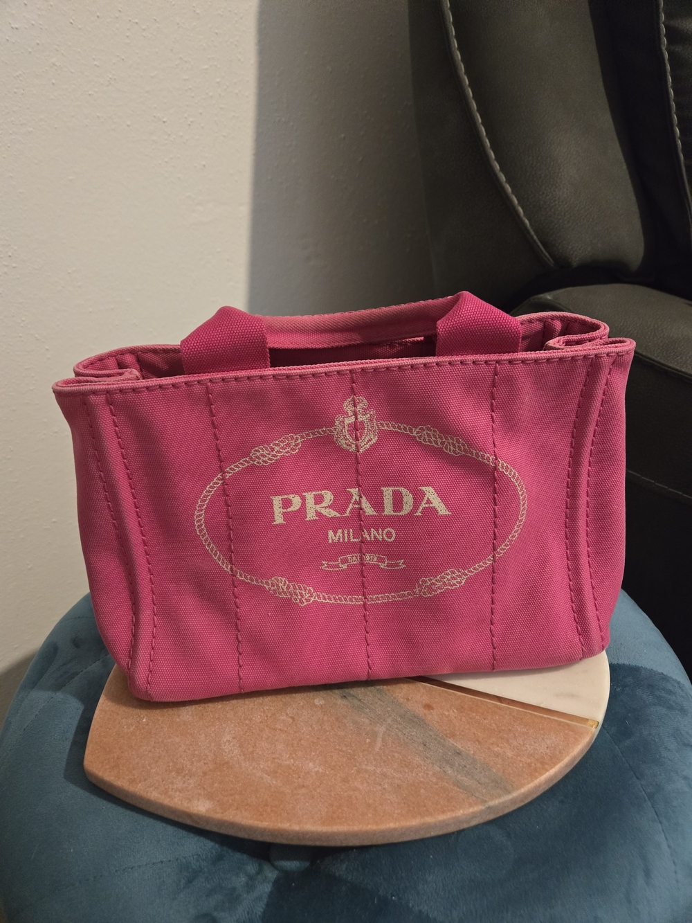 Prada Milano Pink Canvas Small Tote Bag